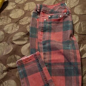 Indigo Red and Black Plaid Women Jeans